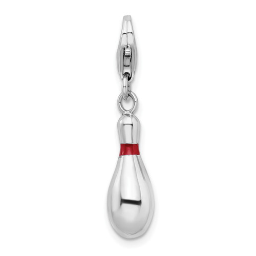 Sterling Silver Enameled Bowling Pin w/ Lobster Clasp Charm