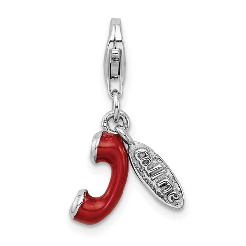 Image of Sterling Silver Enameled Call Me 3D Phone w/ Lobster Clasp Charm
