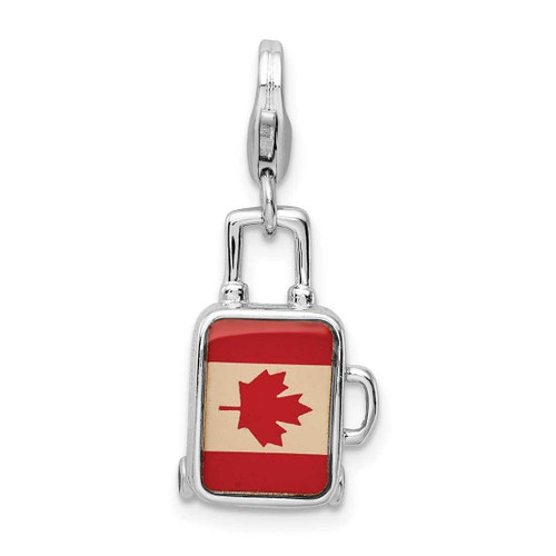 Image of Sterling Silver Enameled Canadian Flag Suitcase w/ Lobster Clasp Charm