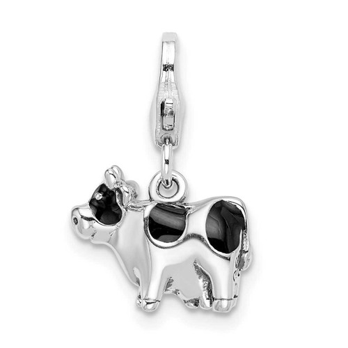 Image of Sterling Silver Enameled Cow w/ Lobster Clasp Charm