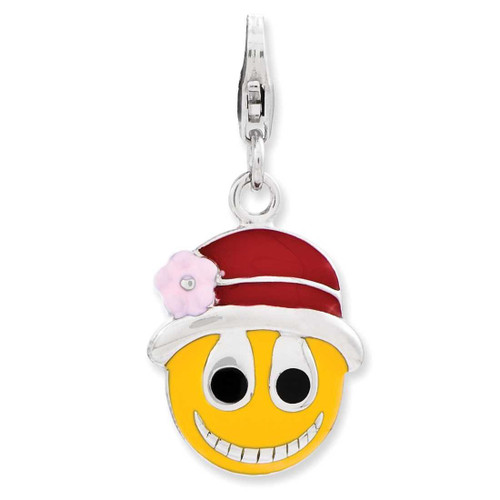 Image of Sterling Silver Enameled Face w/ Flower Hat w/ Lobster Clasp Charm