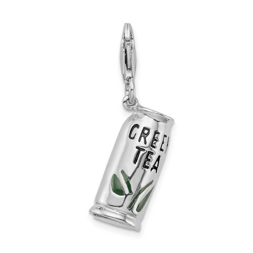 Image of Sterling Silver Enameled Green Tea Beverage w/ Lobster Clasp Charm