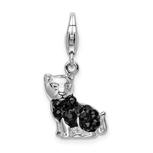 Image of Sterling Silver Enameled Synthetic Crystal Cat w/ Lobster Clasp Charm
