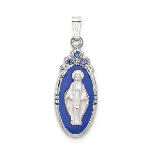 Image of Sterling Silver Epoxy & Synthetic Crystal Miraculous Medal Pendant