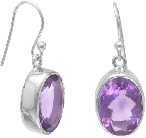 Image of Sterling Silver Faceted Amethyst French Wire Earrings