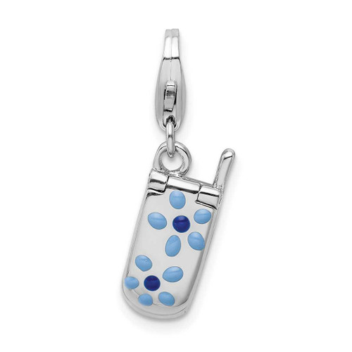 Image of Sterling Silver Flower Enamel Movable Cell Phone w/ Lobster Clasp Charm