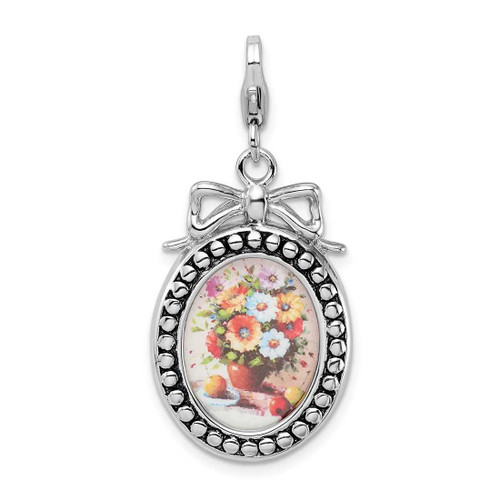 Image of Sterling Silver Framed Bouquet Of Flowers w/ Lobster Clasp Charm