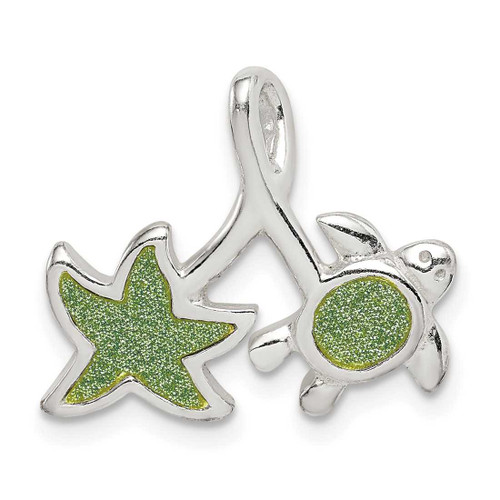 Image of Sterling Silver Glitter Infused Star Fish and Turtle Slide Pendant