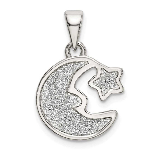 Image of Sterling Silver Glitter Moon and Star Pendant