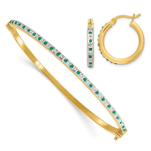 Image of Sterling Silver Gold-Plated Diamond Mystique w/Emerald Earrings/Bangle Set
