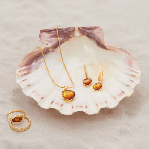 Sterling Silver Gold-plated Pear Amber Ring — additional view