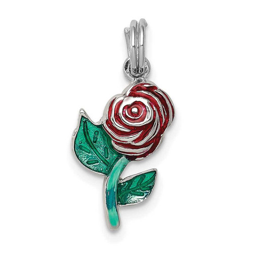 Image of Sterling Silver Green & Red Enamel Rose Flower Charm