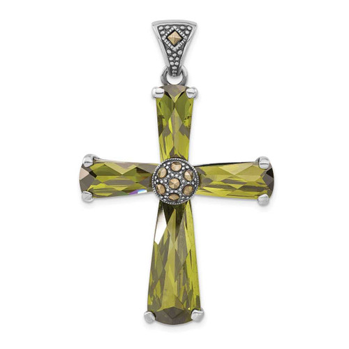 Image of Sterling Silver Green CZ & Marcasite Cross Pendant