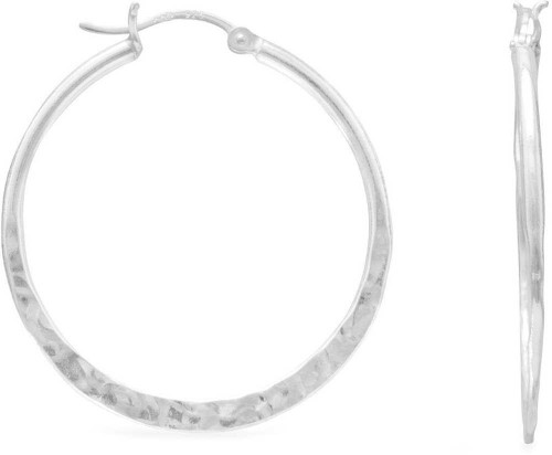 Image of 34mm Sterling Silver Hammered Click Hoop Earrings