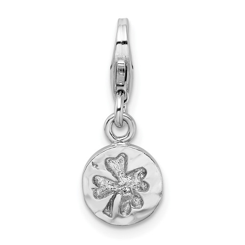 Sterling Silver Hammered Four Leaf Clover Lobster Clasp Charm