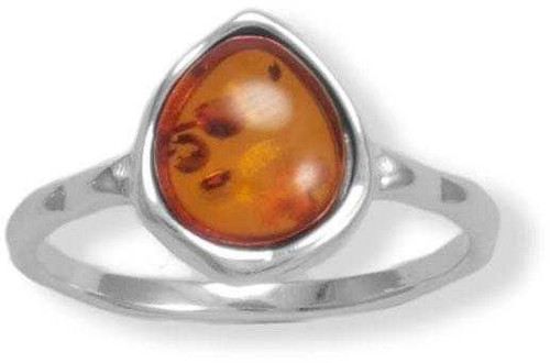 Image of Sterling Silver Hammered Pear Amber Ring