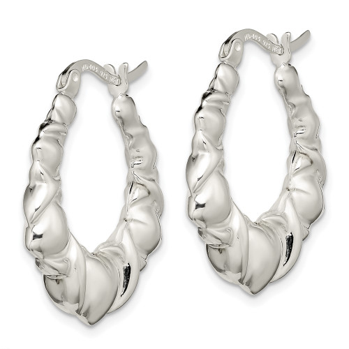 28.3mm Sterling Silver Heart Scalloped Hoop Earrings QE13226