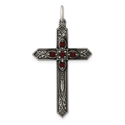 Sterling Silver January Simulated Birthstone Cross Charm