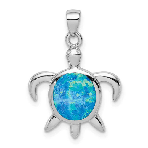 Image of Sterling Silver Lab-Created Opal Turtle Pendant