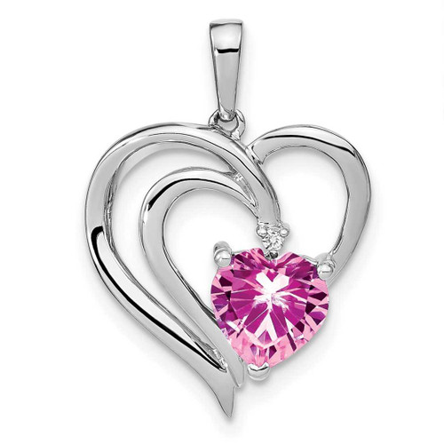 Image of Sterling Silver Lab-Created Pink Sapphire & Diamond Pendant