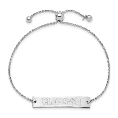 Image of Sterling Silver LogoArt Clemson University Small Bar Adjustable Bracelet