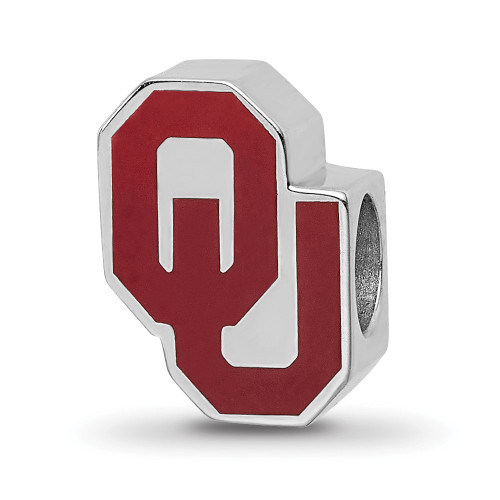 Sterling Silver LogoArt The University Of Oklahoma 1-Sided Enameled Bead