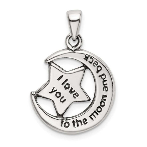 Image of Sterling Silver Love You To The Moon Antiqued Star and Moon Pendant 9760
