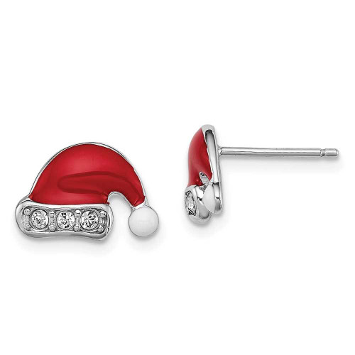 Image of 9mm Sterling Silver Madi K Enamel Santa Hat Earrings