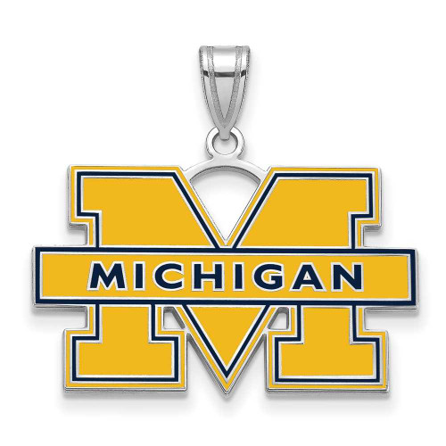 Image of Sterling Silver Michigan (University Of) Large Blue Enamel Pendant by LogoArt