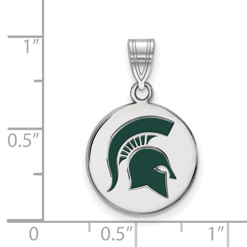 Image of Sterling Silver Michigan State U Medium Enamel Disc Pendant by LogoArt SS077MIS