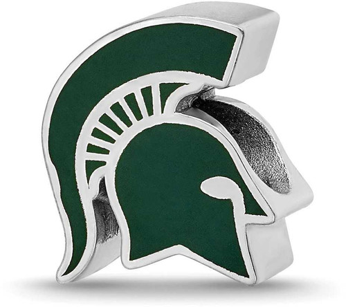 Image of Sterling Silver Michigan State U Spartan Head Enamel Logo Bead by LogoArt