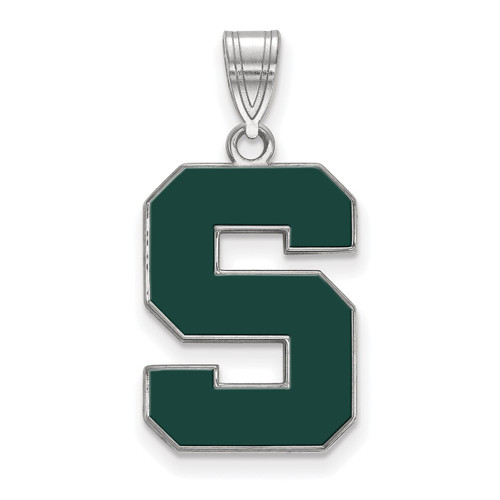 Sterling Silver Michigan State University Large Enamel Pendant LogoArt SS032MIS