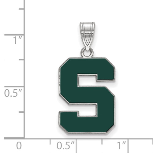 Sterling Silver Michigan State University Large Enamel Pendant LogoArt SS032MIS