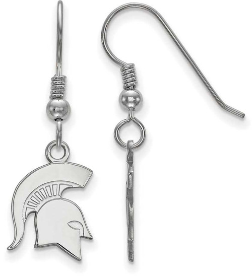 Image of Sterling Silver Michigan State University Small Dangle Earrings LogoArt SS049MIS