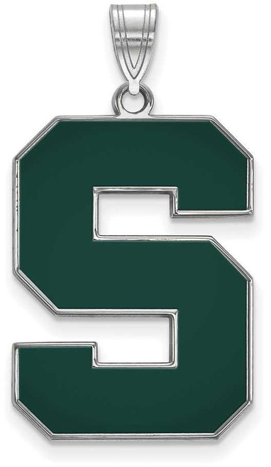 Image of Sterling Silver Michigan State University XL Enamel Pendant by LogoArt SS072MIS