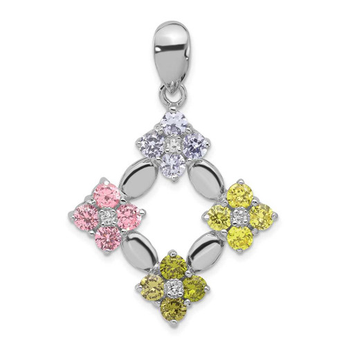 Image of Sterling Silver Multicolor CZ Flower Circle Pendant
