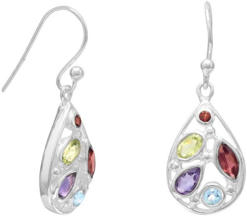 Image of Sterling Silver Multishape Stone French Wire Earrings
