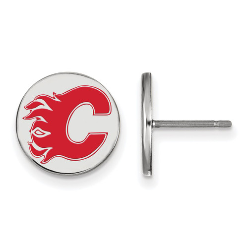 Sterling Silver NHL Calgary Flames Small Enamel Disc Earrings by LogoArt