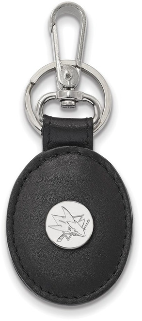 Sterling Silver NHL San Jose Sharks Black Leather Oval Key Chain by LogoArt
