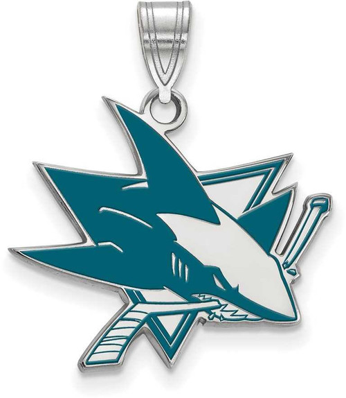 Image of Sterling Silver NHL San Jose Sharks Large Enamel Pendant by LogoArt