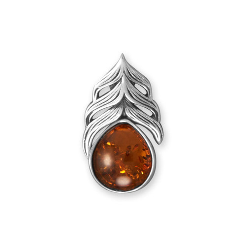 Image of Sterling Silver Oxidized Amber Feather Slide Pendant