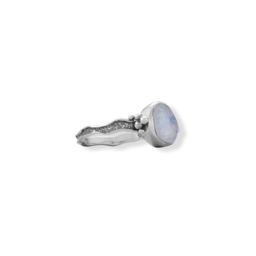 Image of Sterling Silver Oxidized Rainbow Moonstone Wavy Band Ring