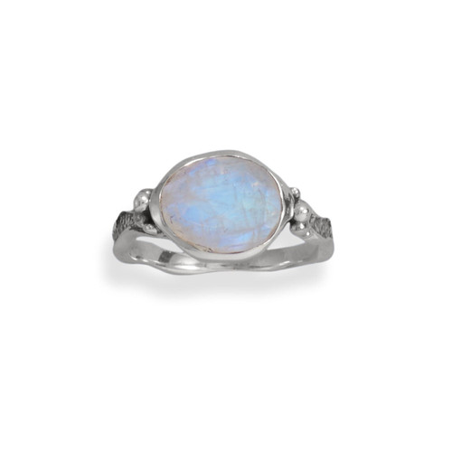 Image of Sterling Silver Oxidized Rainbow Moonstone Wavy Band Ring