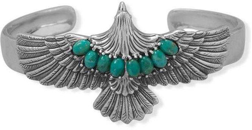 Image of Sterling Silver Oxidized Simulated Turquoise Eagle Cuff Bracelet