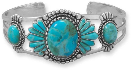 Image of Sterling Silver Oxidized Simulated Turquoise Southwest-Style Cuff Bracelet