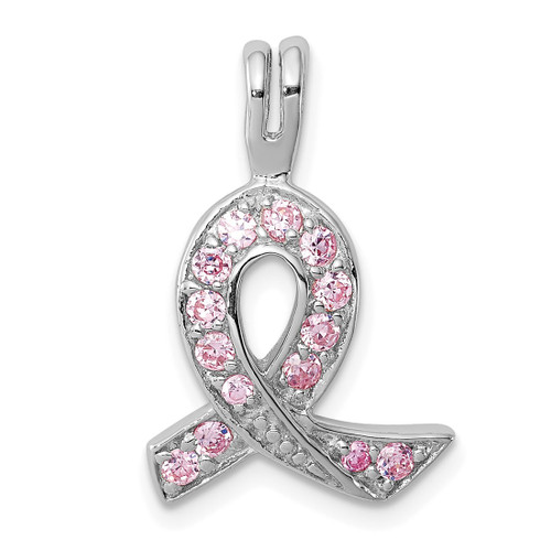 Sterling Silver Pink CZ Awareness Ribbon Pendant