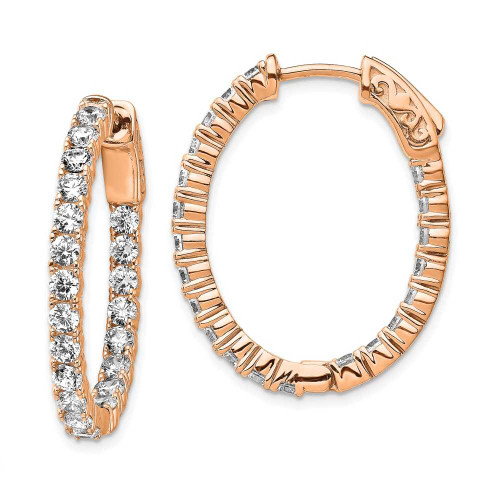 Image of 29.24mm Sterling Silver Pink CZ In & Out Oval Hoop Earrings QE7997P
