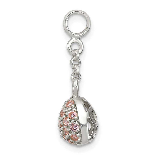 Image of Sterling Silver Pink CZ Puffed Heart 1/2In Dangle Enhancer Bead