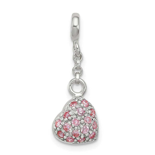 Image of Sterling Silver Pink CZ Puffed Heart 1/2In Dangle Enhancer Bead