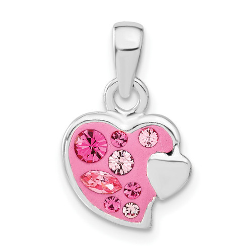 Sterling Silver Pink Stellux Crystal Heart Pendant